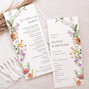 Sjabloon programma wilde bloemen, trouwprogramma wilde bloemen, tijdlijn trouwdag, trouwprogramma, boho bloemen | DIRECT DOWNLOADEN, NELLY