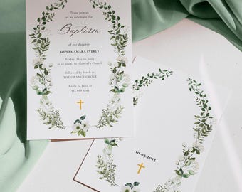 Greenery Wildflower Baptism, Baptism Invitation Template, Printable Baptism Invite, Editable Invitation, Wildflower Baptism Template