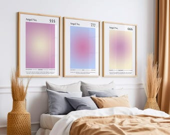 Angel Numbers Set | Gradient Wall Art | Aura Angel Number Posters | Affirmation Posters | Pink Aura Art | Pink Gradient | Feminine Wall Art
