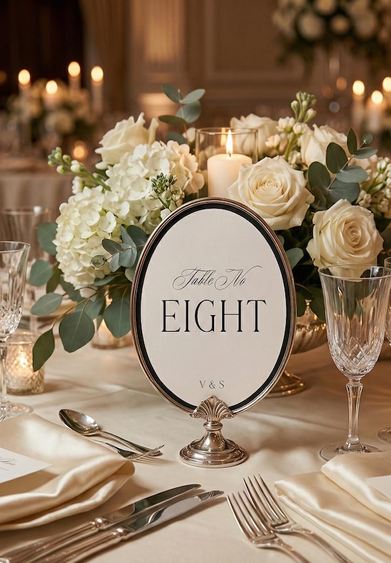 Elegant Oval Table Number Template Wedding Table Sign Editable Canva Modern Printable Table Numbers Wedding Decor, Minimalistic Table Number
