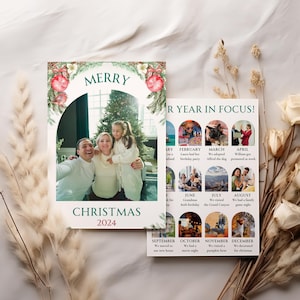 Biglietto di Natale modificabile con panoramica dell'anno, collage fotografico del biglietto "What A Year", modello di biglietto di auguri, biglietto di auguri di buon Natale, foto di famiglia