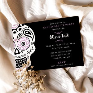 Sugar Skull, Junggesellinnenabschiedseinladungen, Junggesellinnenabschiedsplan, Minimale Bachelorette-Wochenendeinladung, bearbeitbare Einladung