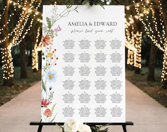 Wildflower Wedding Seating Chart, Printable Wedding Table Plan, Wedding Plan Garden Wedding, Seating Plan, Floral Seating Chart, NELLY