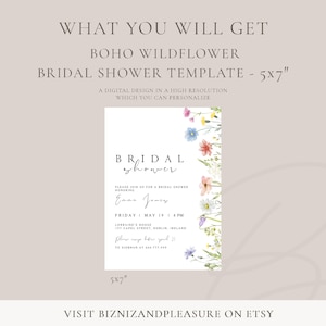 May include: A printable 5x7 inch bridal shower invitation template with a watercolor floral design. The text reads "Bridal Shower" and includes the name "Emma Jones" and the date "Friday, May 19, 4 PM".