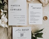 Minimalist Wedding Invitation Bundle Qr Code, Minimal Invitation Template Set, Modern Invite Suite, Elegant Online Rsvp, Details Card