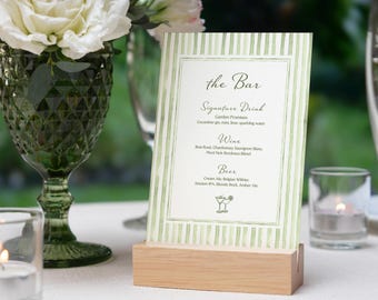 Green Stripes Wedding Bar Menu Template (Editable Printable PDF)