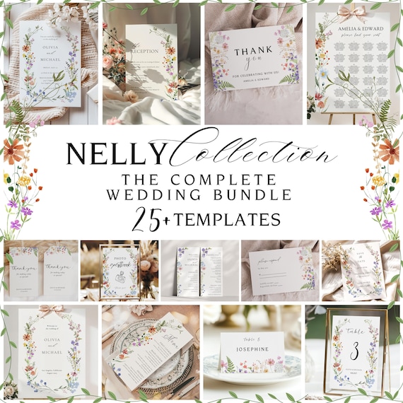 Wildflower Wedding Invitation Template | 25+ Boho Floral Designs (PDF), NELLY