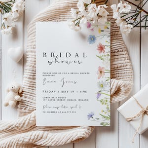 Plantilla de invitación editable para despedida de soltera con flores silvestres / Invitación para despedida de soltera con flores estilo boho / Invitación para despedida de soltera con flores silvestres imprimible / Floral