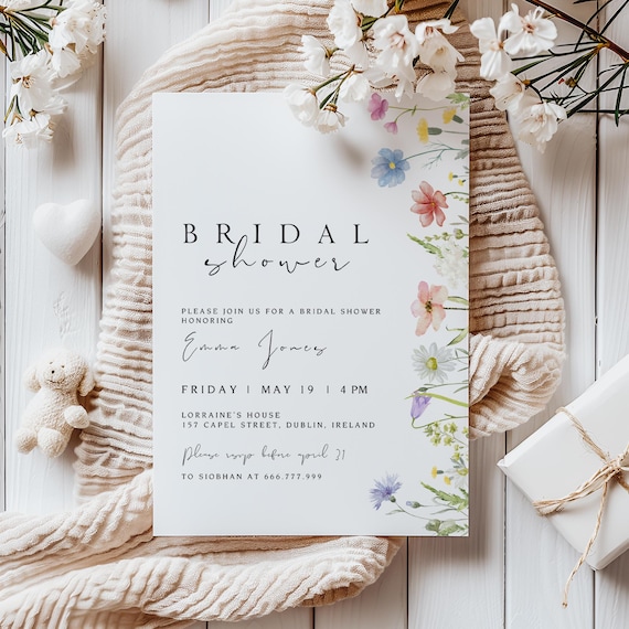 Wildflower Bridal Shower Editable Invitation Template | Boho Floral Bridal Shower Invitation | Wildflowers Shower Invite Printable | Floral