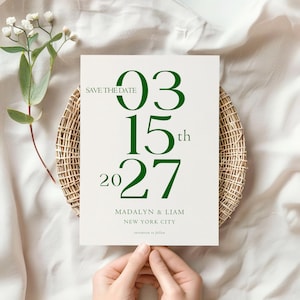 Plantilla para guardar la fecha en color verde esmeralda / Plantilla para guardar la fecha imprimible / Plantilla para guardar la fecha para bodas / Plantilla verde de Canva para invitación de boda