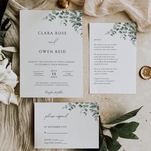 Eucalyptus Wedding Invitation Template, Greenery printable invite, Green 5x7 diy wedding invitation, Editable Download, Eucalyptus Suite