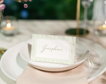 Green Striped Wedding Place Cards Template (Digital Download)