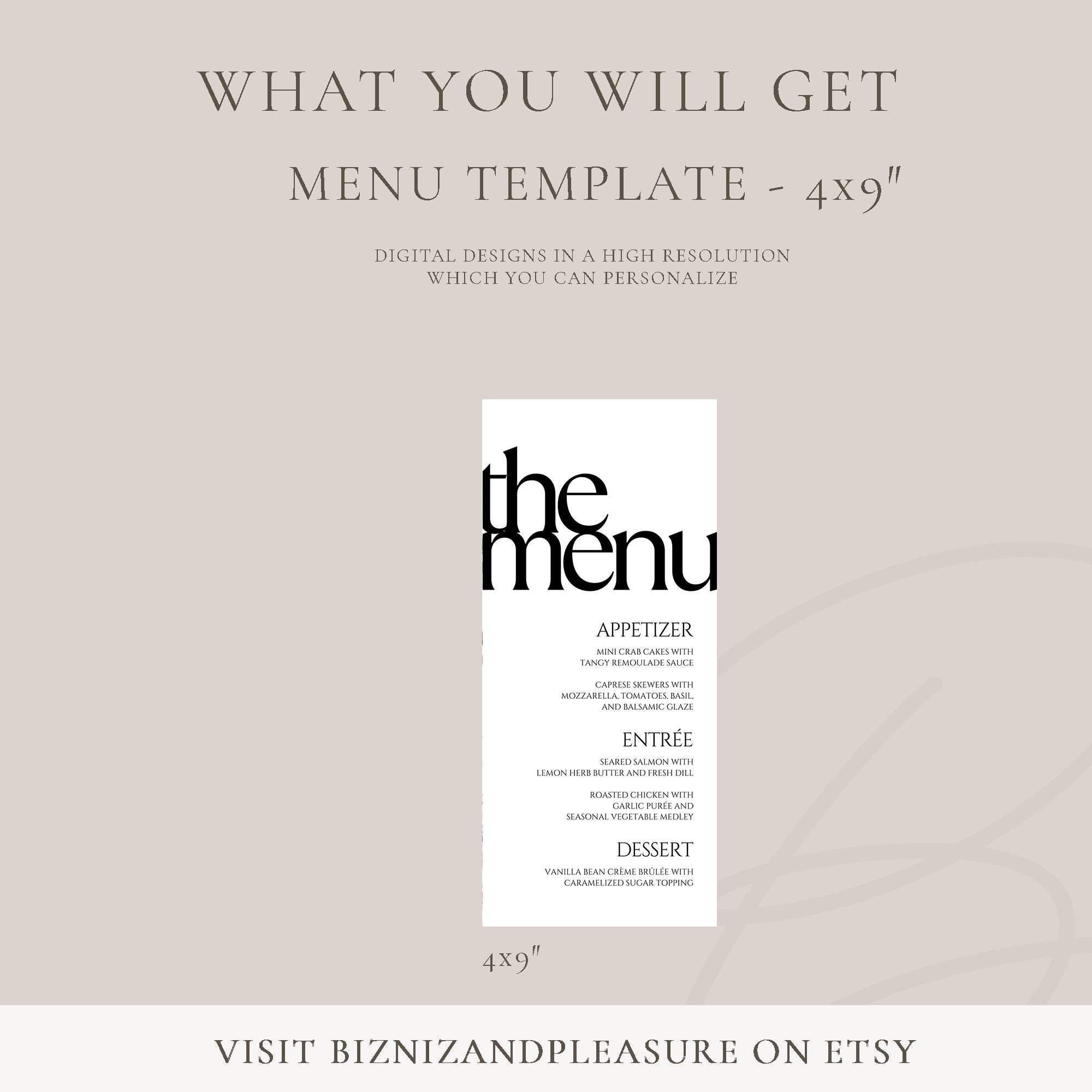 Bold Menu, Wedding Menu Template, Minimalist Wedding Menu Card, Elegant ...