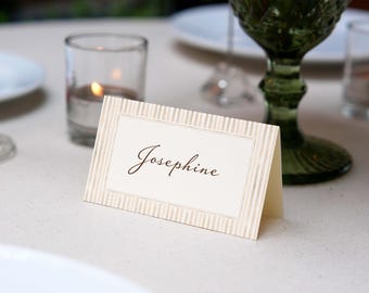 Brown Striped Place Cards, Watercolor Wedding Name Cards (Editable Template)