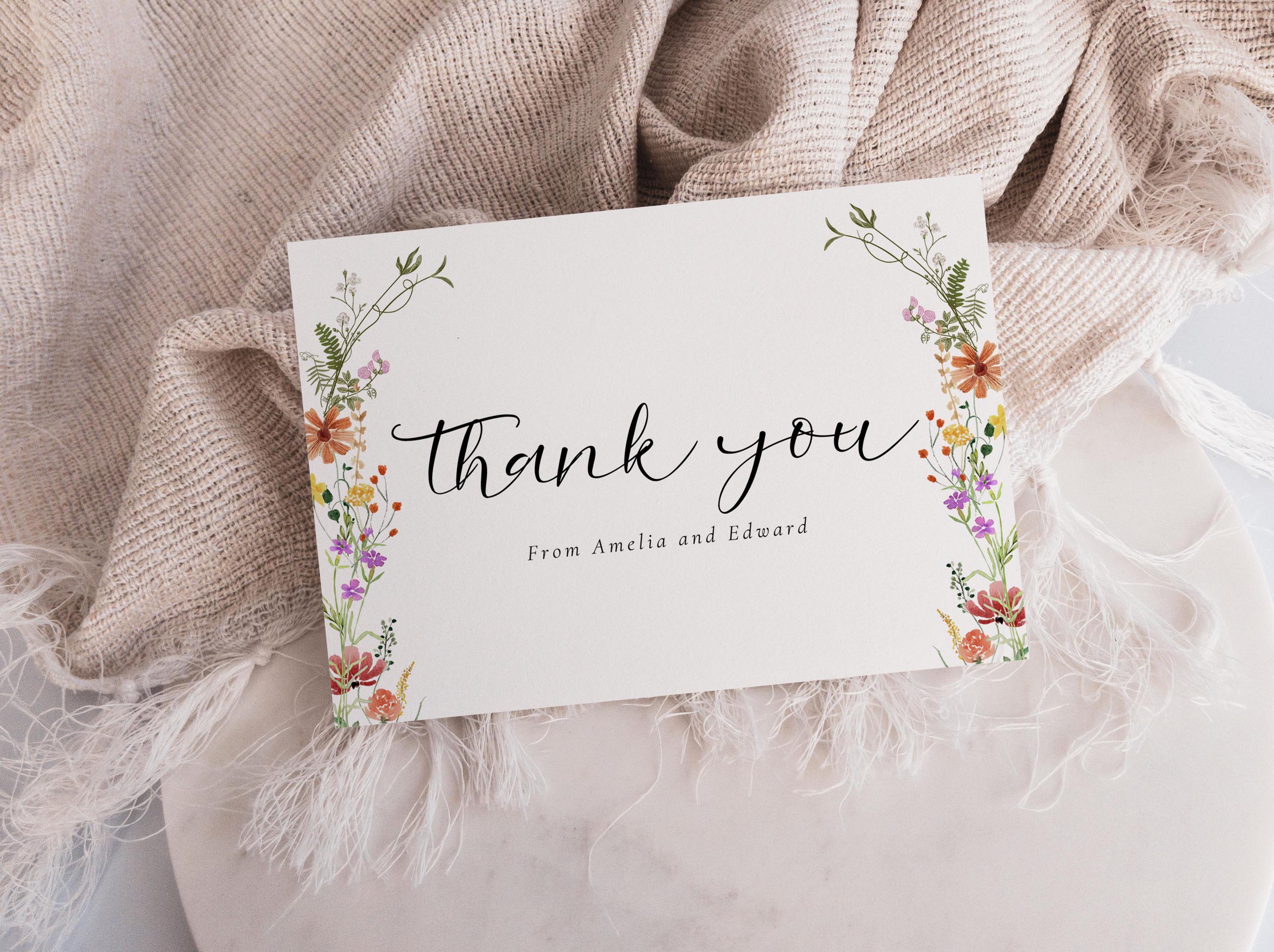 Wildflower Thank You Card Template, Editable Thank You Card, Printable ...