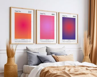 Angel Numbers Set | Gradient Wall Art | Aura Angel Number Posters | Affirmation Posters | Pink Aura Art | Pink Gradient | Feminine Wall Art