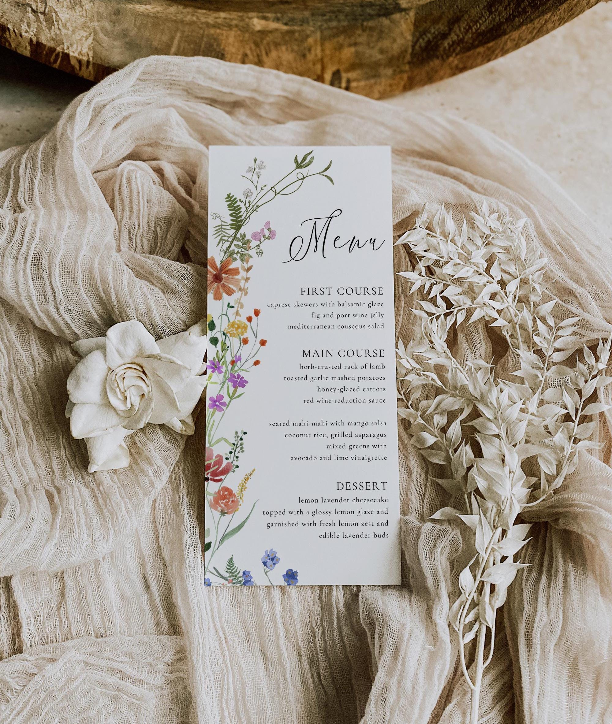 Wildflower Menu Template, Boho Flowers Menu, Garden Party Menu, Wedding Menu, Boho Modern Floral, INSTANT DOWNLOAD, Floral Menu, NELLY