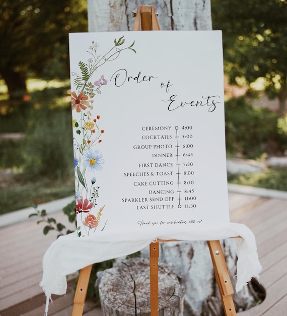 Order of Events Template, Wedding Order of Events Sign, Wildflower Wedding Sign, Order of Service Template, Wedding Timeline Sign, NELLY