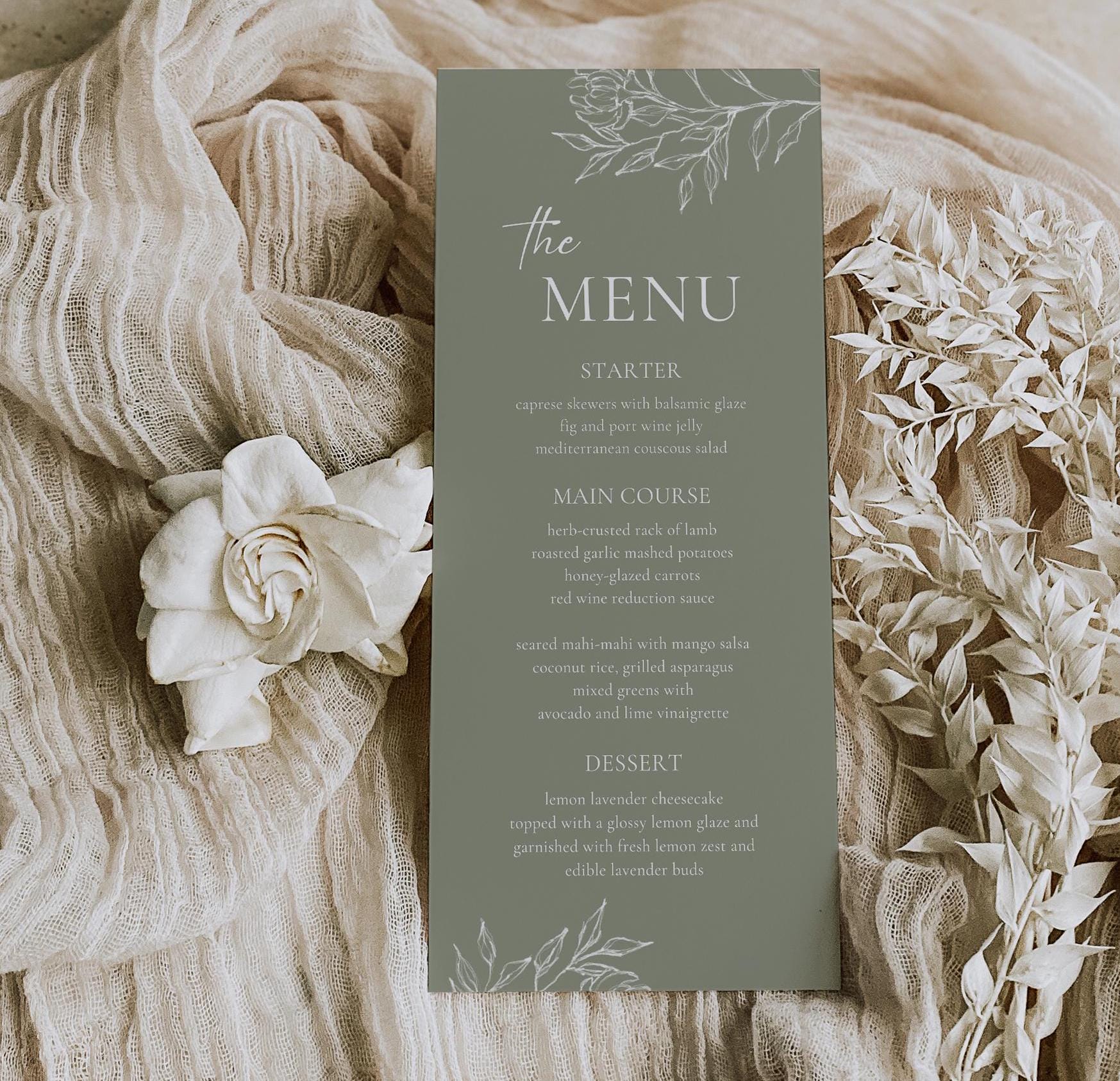 Editable Wedding Menu Printable Template | Botanical Menu Template ...