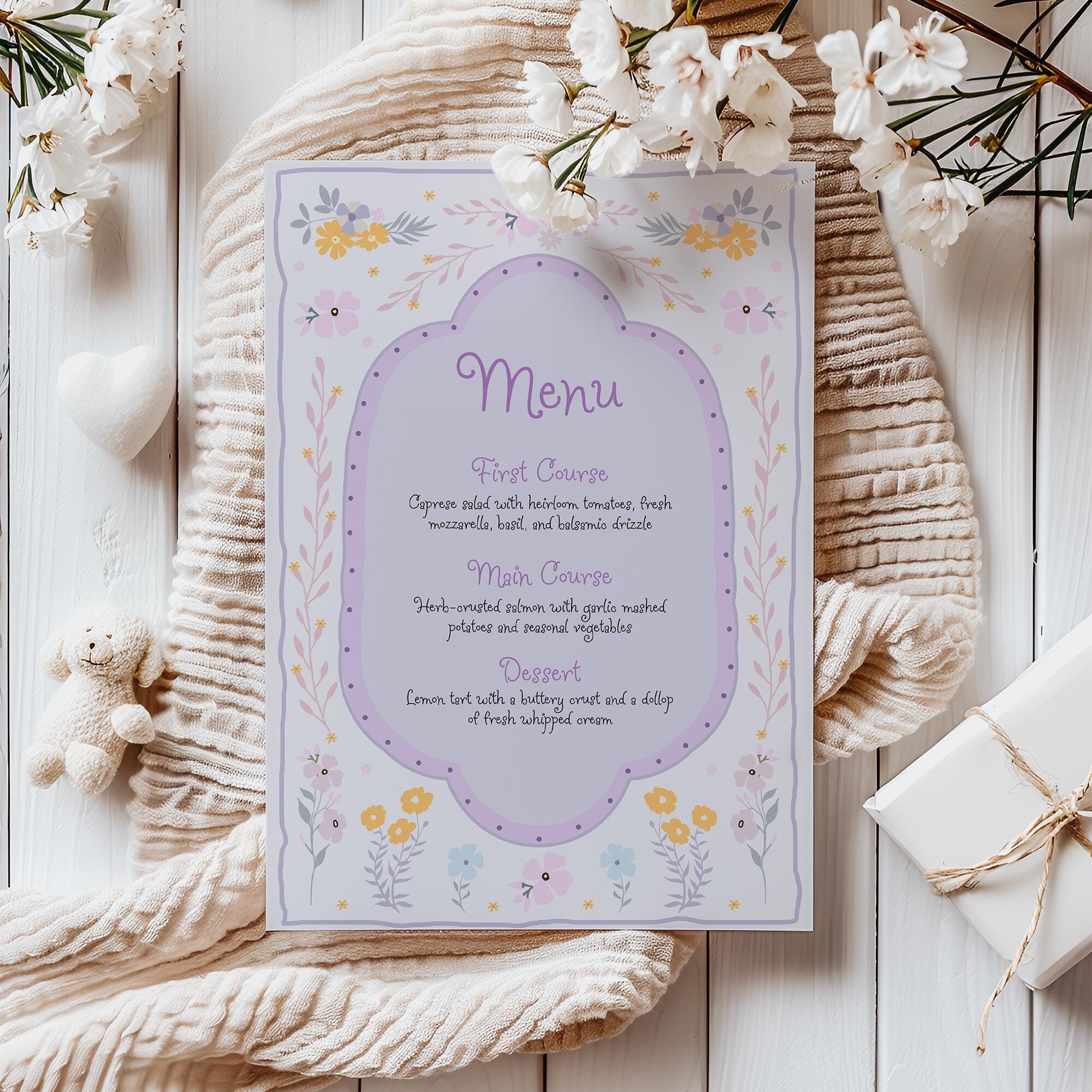 Colorful Floral Spring Menu Template, Hand Drawn, Printable Dinner Menu ...