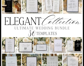 Elegant Wedding Bundle, Timeless Wedding, Elegant Wedding Signs, Signature Cocktail Sign, Vintage Wedding Bar Menu Template, Elegant Wedding