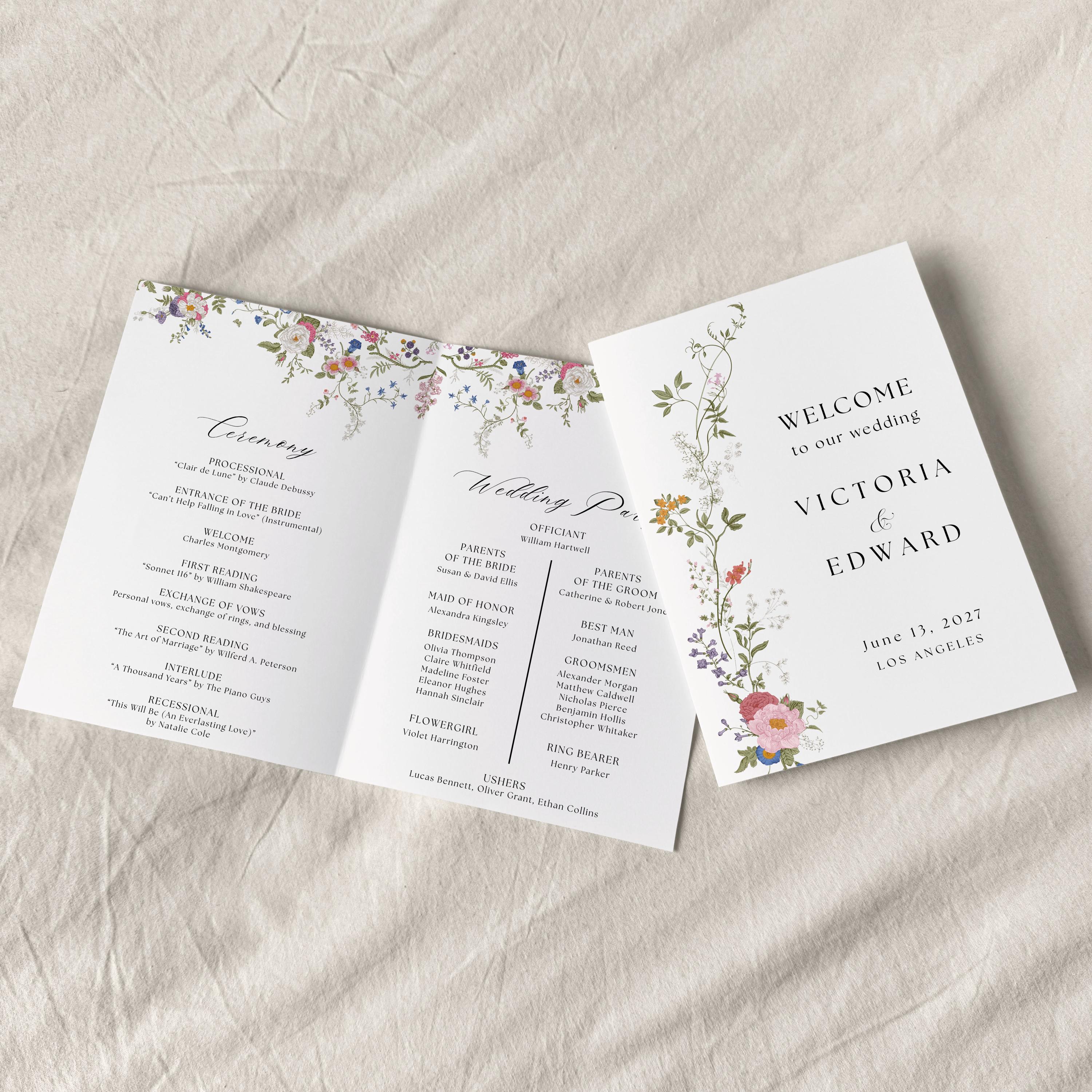 Wildflower Wedding Program Template Wildflower Order of Service Floral ...