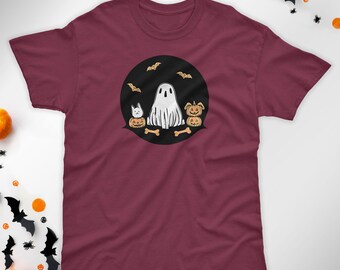 Maglietta fantasma spettrale su zucche Maglietta di Halloween Maglietta carina di Halloween Maglietta da donna di Halloween, Maglietta della stagione spettrale, Maglietta "dolcetto o scherzetto", Pipistrello