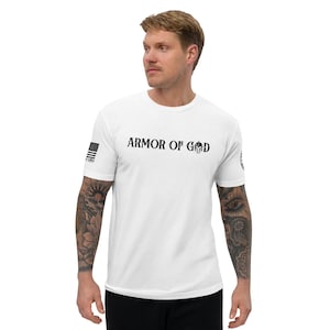 ARMOR OF GOD (blk logo) Fitted T-shirt Christian Shirt, Gifts for Him, Religious Clothing, Birthday Gift for Him, Faith Based Apparel