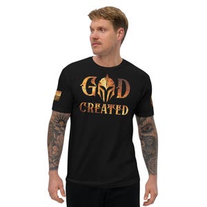 GOD CREAED tailliertes T-Shirt, für Ihn, tailliert, Kirchenhemd, christliches Hemd