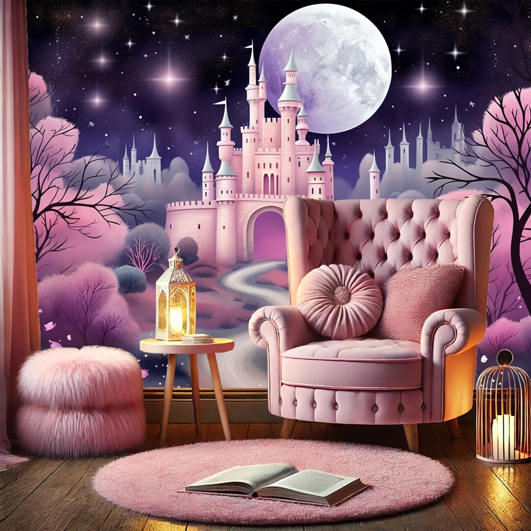 Pink Fairy Tale Castle Wall Mural – Magical Kids Room Wallpaper - Etsy