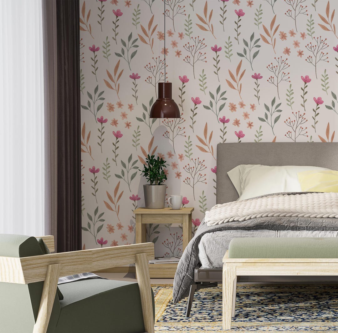 Watercolor Wildflower Wallpaper Mural, Cottagecore Peel and Stick - Etsy