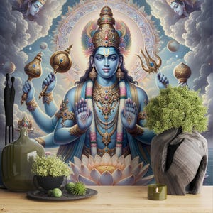 Lord Vishnu Wall Art Vinile Peel and Stick Carta da parati Tela Peel and Stick Carta da parati