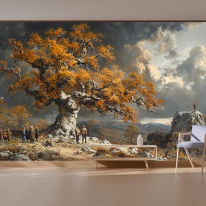 Autumn Oak Tree Landscape Wallpaper Mural - Peel and Stick