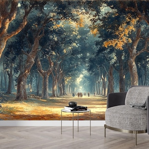Vintage Woodland Landscape Peel & Stick Wallpaper, Nature-Inspired Forest Wall Mural, Removable Landscape Mural Wallpaper, Autumn Wallpaper