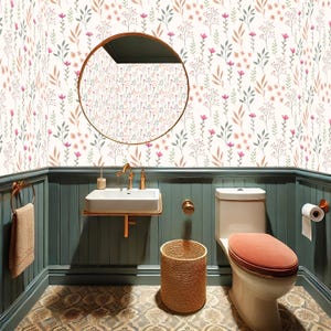 Papier peint floral sauvage aquarelle, décoration murale florale botanique douce, petit papier peint floral avec de l'herbe, papier peint Cottagecore, décoration murale bohème