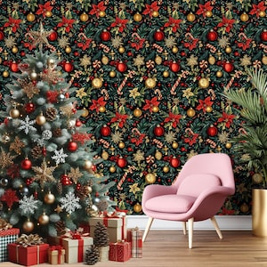 Festliche Weihnachtsverzierungen Tapete - Vintage Weihnachtsdekor mit Weihnachtssternen u