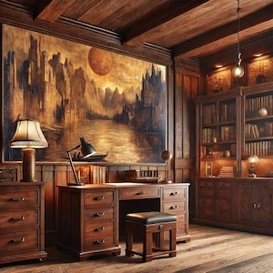 Black Gothic Castle Wallpaper Mural, Moody Dark Fantasy Peel and Stick Wallpaper, Surreal Landscape, Whimsical Gothic Castle Wallpaper, DIY