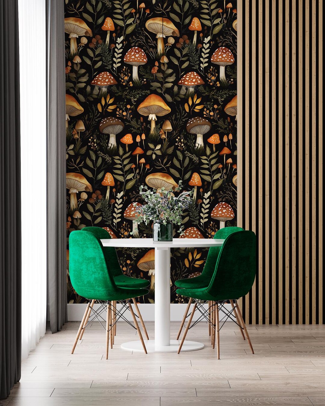 Vintage Dark Mushroom Wallpaper: Botanical Garden Peel and Stick Mural ...