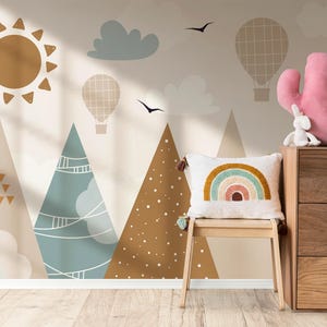 Minimalist Nursery Wallpaper: Boho Mountain Mural, Peel and Stick