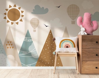 Minimalist Nursery Wallpaper: Boho Mountain Mural, Peel and Stick