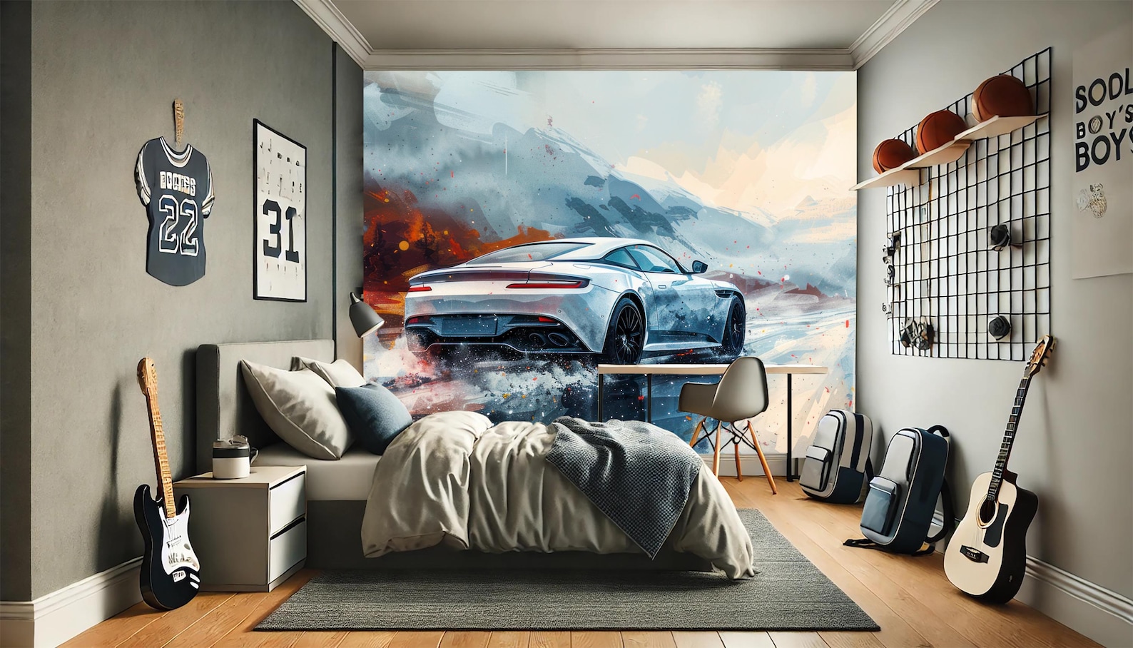 Watercolor Sports Car Peel and Stick Wallpaper | Race Car Wall Mural ...