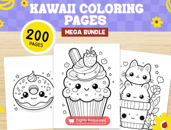 200 Kawaii Coloring Pages: Bold & Easy Designs (8.5x11") (PDF)