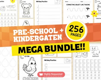 Preschool Pre-K + Kindergarten Learning Bundle Activities | +250 Pages | Printable Worksheets | Coloring | Tracing | Alphabet | Fun