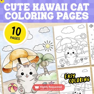 Livre de coloriage chat kawaii mignon pour enfants et adultes, imprimable, feuilles à colorier, téléchargement numérique, livre de coloriage amusant, livre de coloriage pour tout-petits
