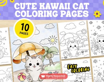 Cute Kawaii Cat Coloring Book for Kids and Adult, Printable, Coloring Sheets, Digital Download, Fun Coloring Book, Toddler Coloring Book