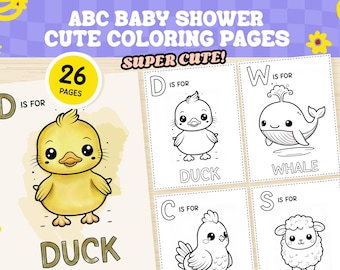 Kawaii ABC Coloring Book | Baby Shower Activity (Printable PDF)