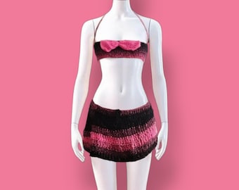 Summer rave crochet two piece outfit bikini y2k Harajuku