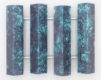 R107-001 Alumilite Pen Blanks firmy DPP© Diamond Pen Pal©! ZWYKŁE I PUCHATE! Perłowe zawijasy! Leśny, jasnozielony, srebrny holograficzny brokat!