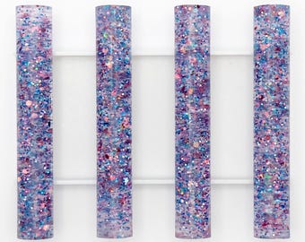M083-001 Alumilite Pen Blanks by DPP© Diamond Pen Pal©! REGULAR & CHUBBY! Blue/Silver/Mauve Glitter in Transparent Violet!