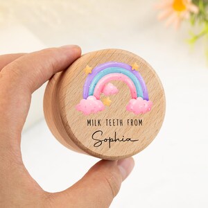 Caja de hada de los dientes de arcoíris personalizada con nombre, caja de madera para dientes de leche, caja de dientes con nombre personalizado, regalos de cumpleaños para niños, bautizo, regalo de baby shower